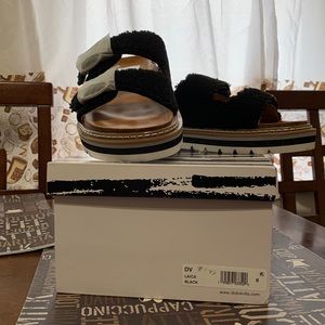 DV by Dolce Vita Laica Faux Shearling Buckled Strap Slide Sandal